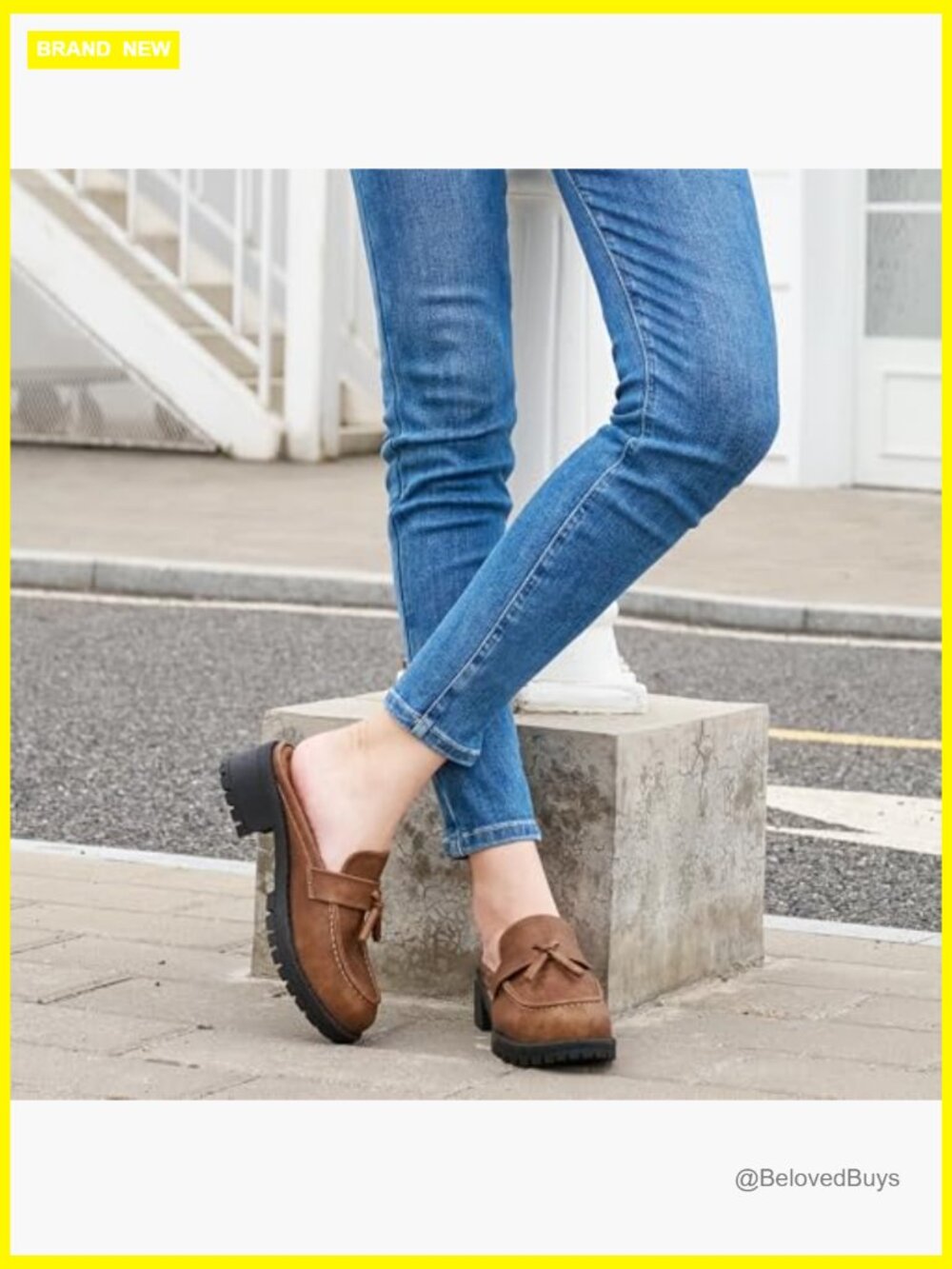 Womens Mules Loafers Slip On Platform Chunky Heel Tassel Work Shoes Office - Picture 7 of 7